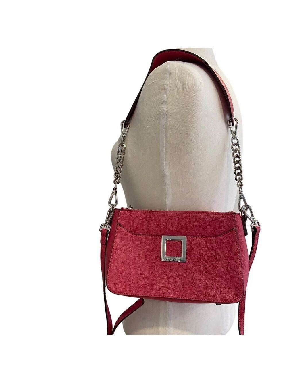 Joseph Ribkoff designer Pink Crossbody Bag With Chain Strap & Silver Accents